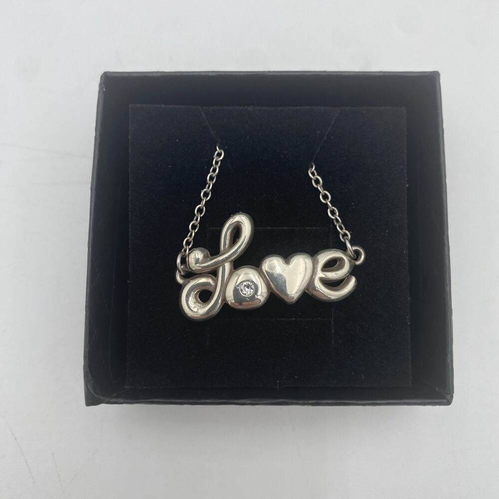 Brighton Love Letters 8” Bracelet Silver Tone Script Heart Clear Crystal